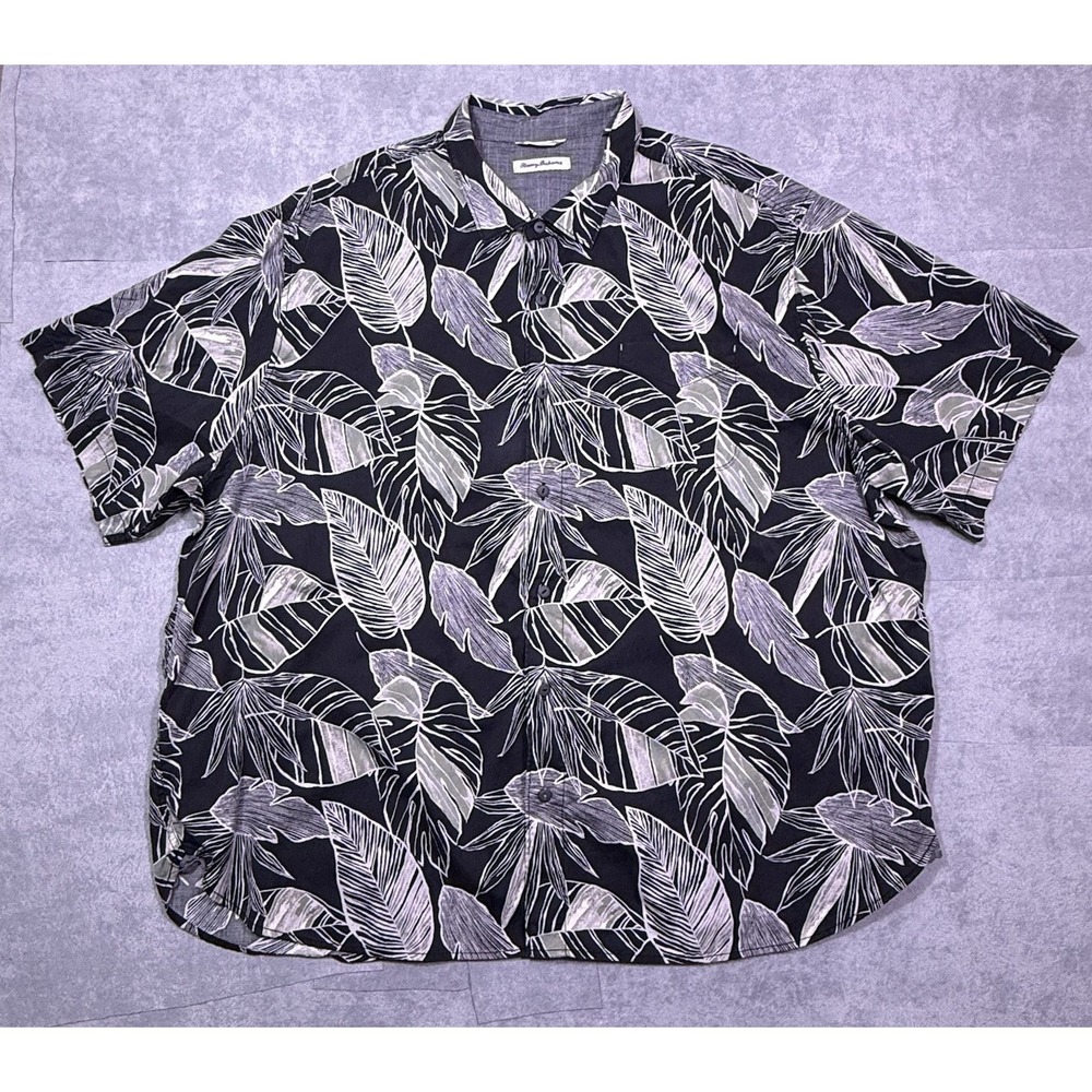 Tommy Bahama Shirt Mens 3XLB Black Tropical Floral Hawaiian Palm Dadcore Beach